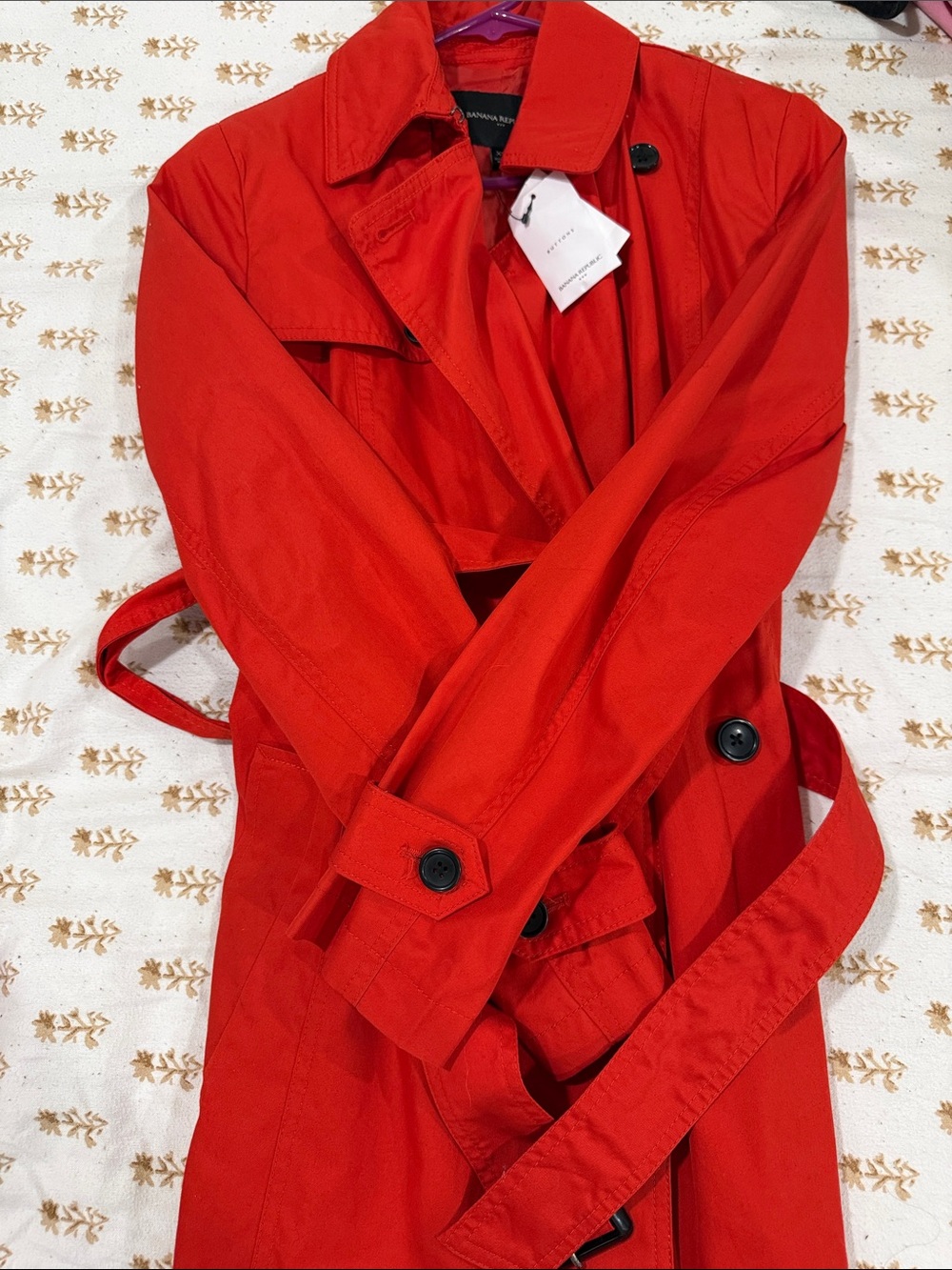 Banana Republic Red Double-Breasted Trench Coat with Belt